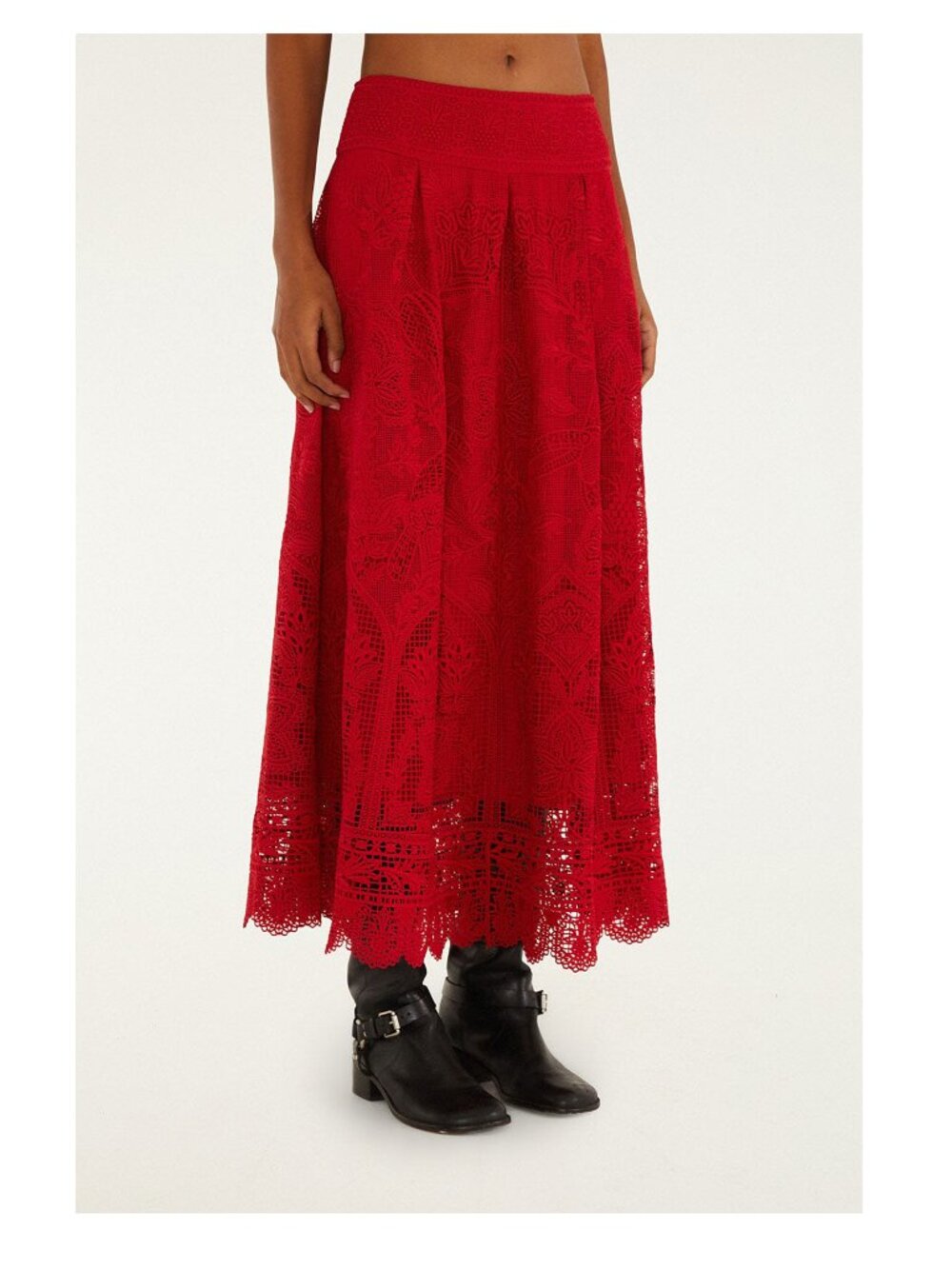 Farm Rio Red Guipure Boho Garden Skirt XL